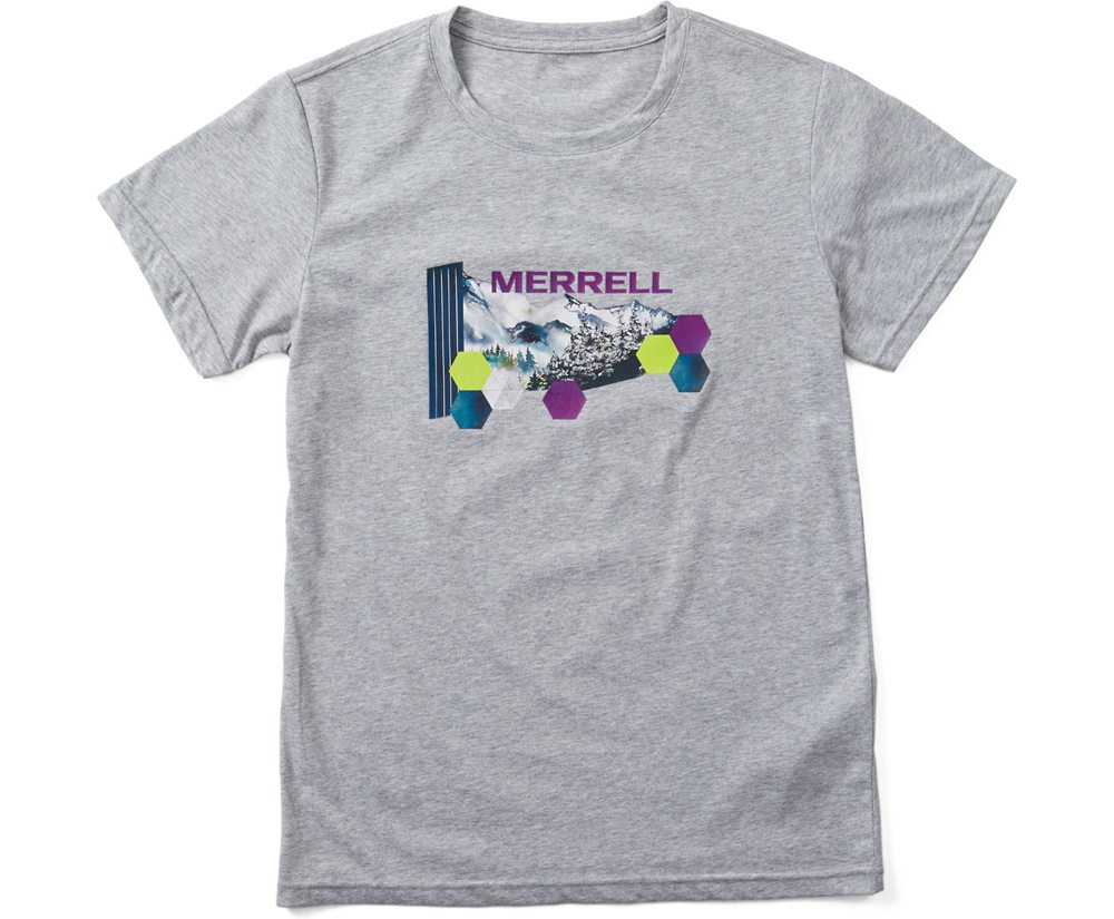 Merrell Short Sleeve Grey - Woodmark Logo Tee - Womens 28VEBLODU